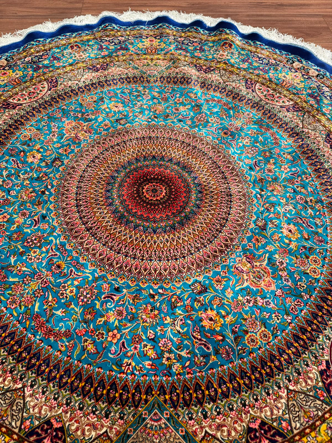 İran Kubbe Turkuaz Modal İpeği Halı 150x150 2.25 Metrekare - 5x5 ft