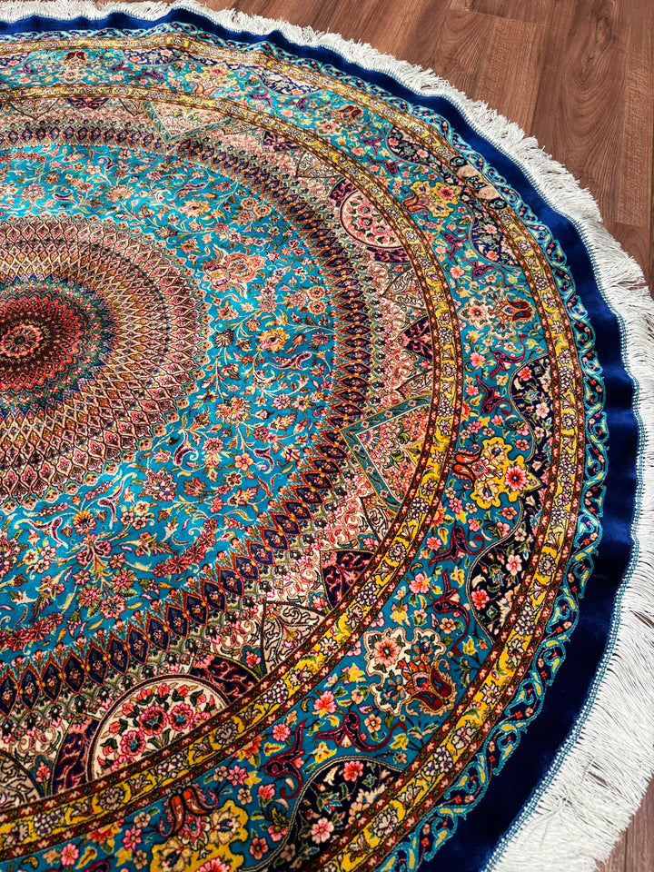 İran Kubbe Turkuaz Modal İpeği Halı 150x150 2.25 Metrekare - 5x5 ft