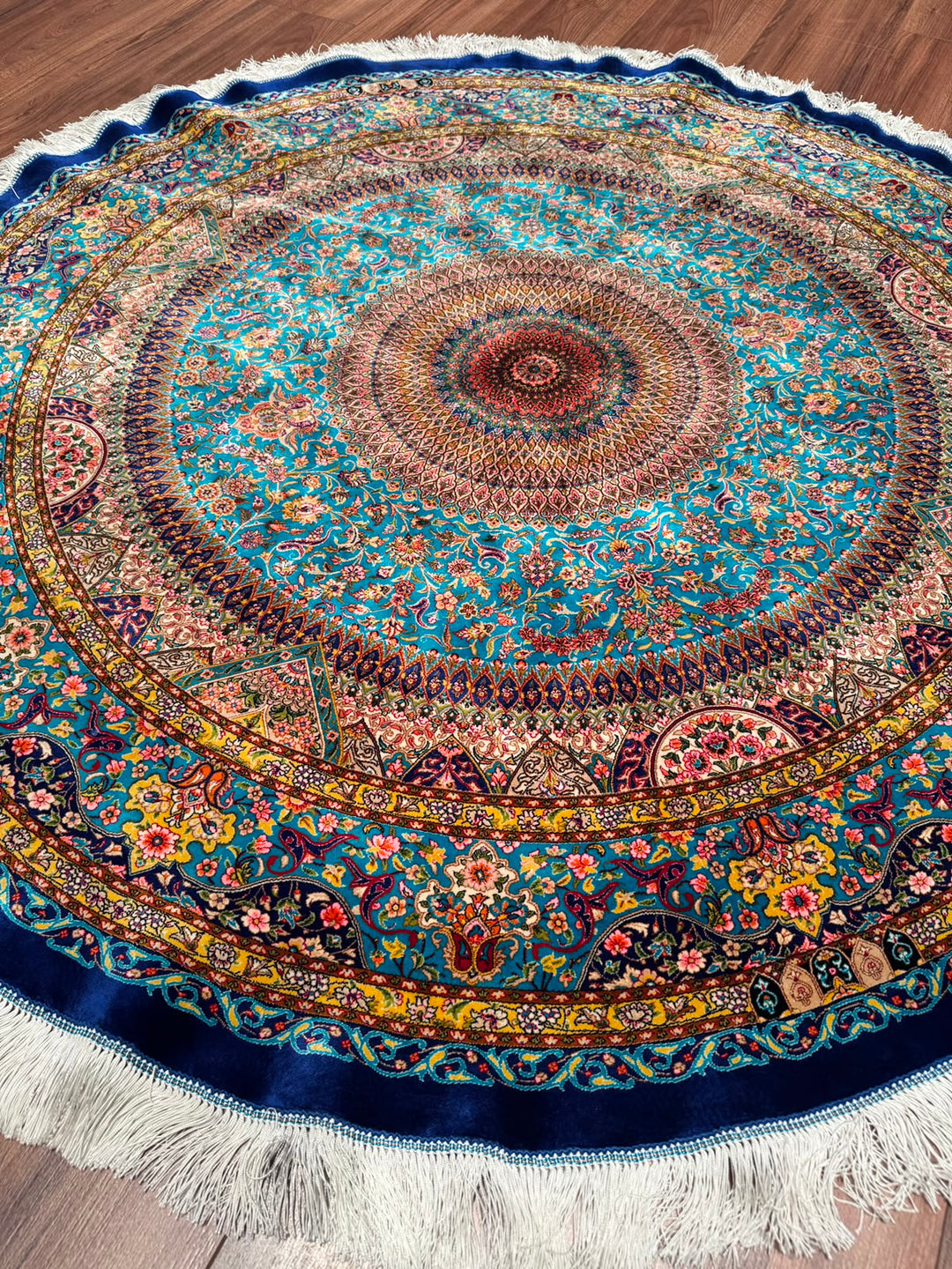 İran Kubbe Turkuaz Modal İpeği Halı 150x150 2.25 Metrekare - 5x5 ft