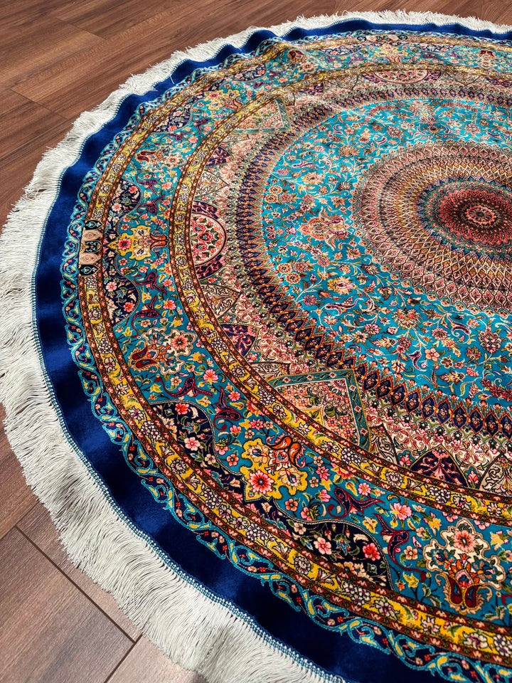 İran Kubbe Turkuaz Modal İpeği Halı 150x150 2.25 Metrekare - 5x5 ft