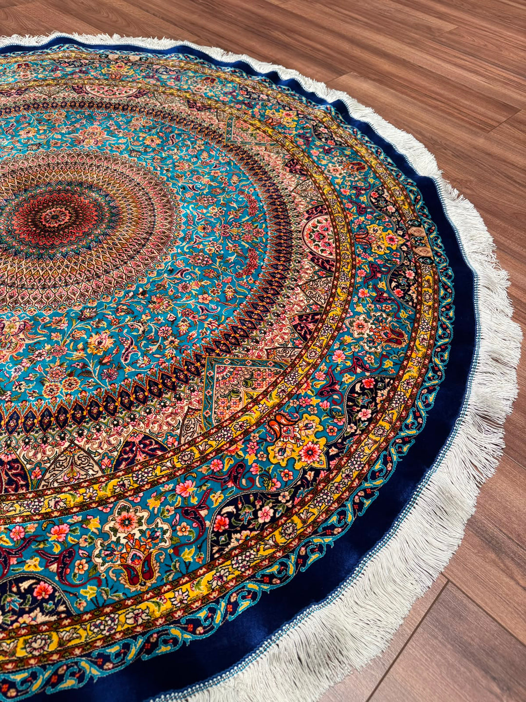 İran Kubbe Turkuaz Modal İpeği Halı 150x150 2.25 Metrekare - 5x5 ft