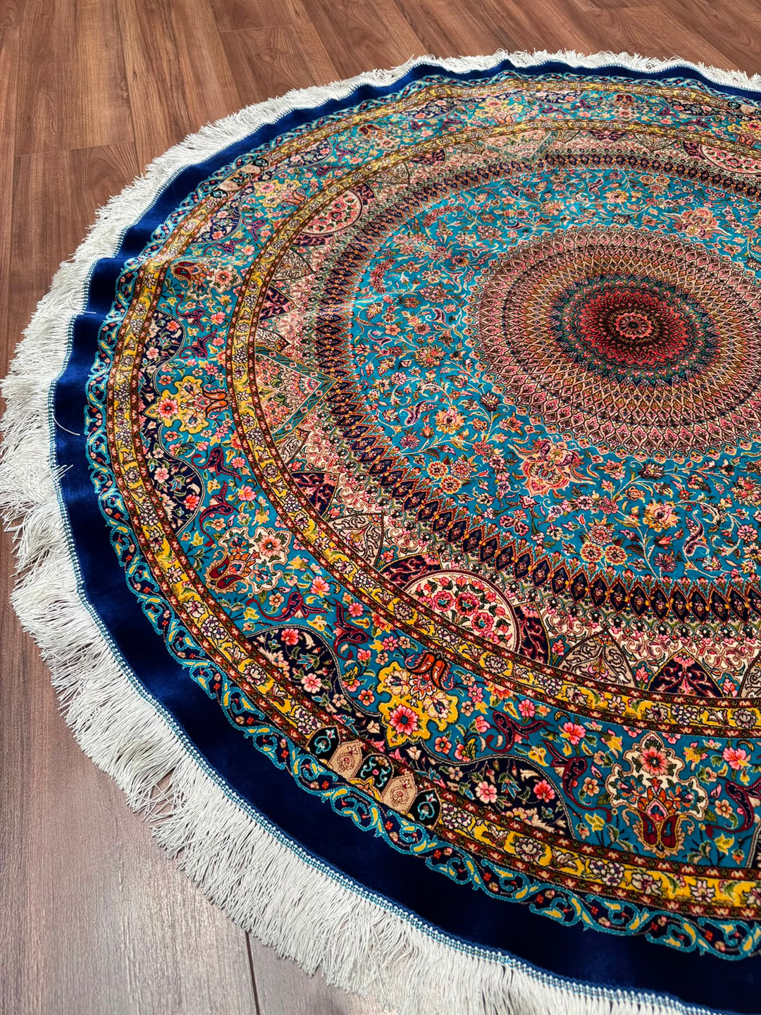 İran Kubbe Turkuaz Modal İpeği Halı 150x150 2.25 Metrekare - 5x5 ft