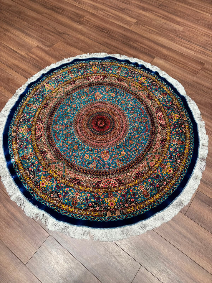 İran Kubbe Turkuaz Modal İpeği Halı 150x150 2.25 Metrekare - 5x5 ft