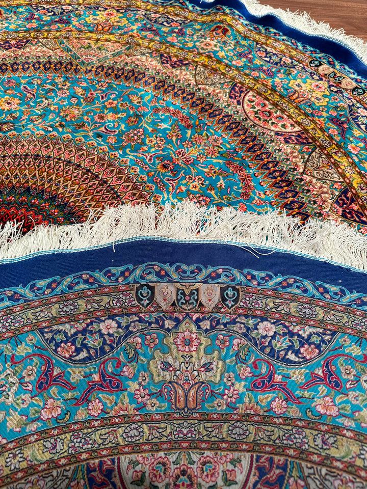 İran Kubbe Turkuaz Modal İpeği Halı 150x150 2.25 Metrekare - 5x5 ft