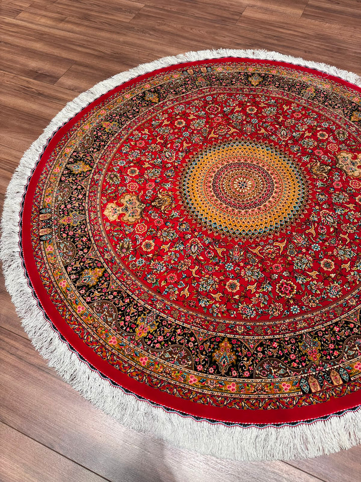 İran Kubbe Kırmızı Modal İpeği Halı 150x150 2.25 Metrekare - 5x5 ft