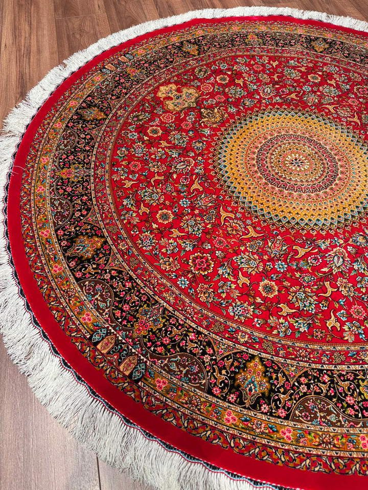 İran Kubbe Kırmızı Modal İpeği Halı 150x150 2.25 Metrekare - 5x5 ft