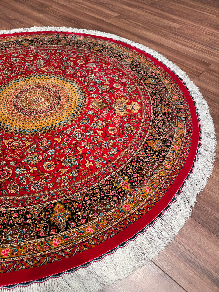 İran Kubbe Kırmızı Modal İpeği Halı 150x150 2.25 Metrekare - 5x5 ft
