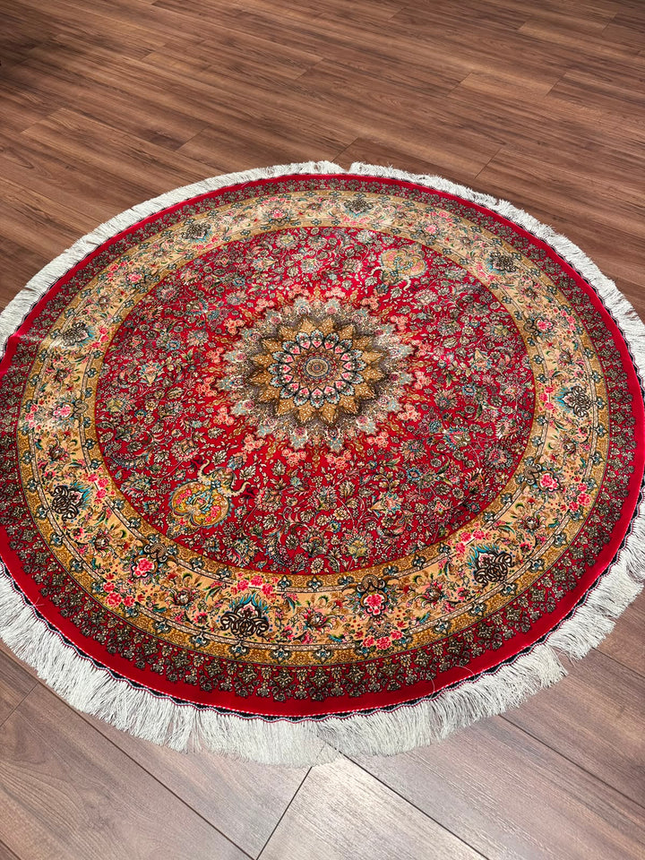İran Kubbe Kırmızı Modal İpeği Halı 150x150 2.25 Metrekare - 5x5 ft