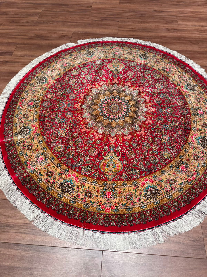 İran Kubbe Kırmızı Modal İpeği Halı 150x150 2.25 Metrekare - 5x5 ft