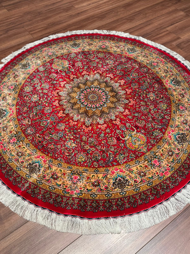 İran Kubbe Kırmızı Modal İpeği Halı 150x150 2.25 Metrekare - 5x5 ft