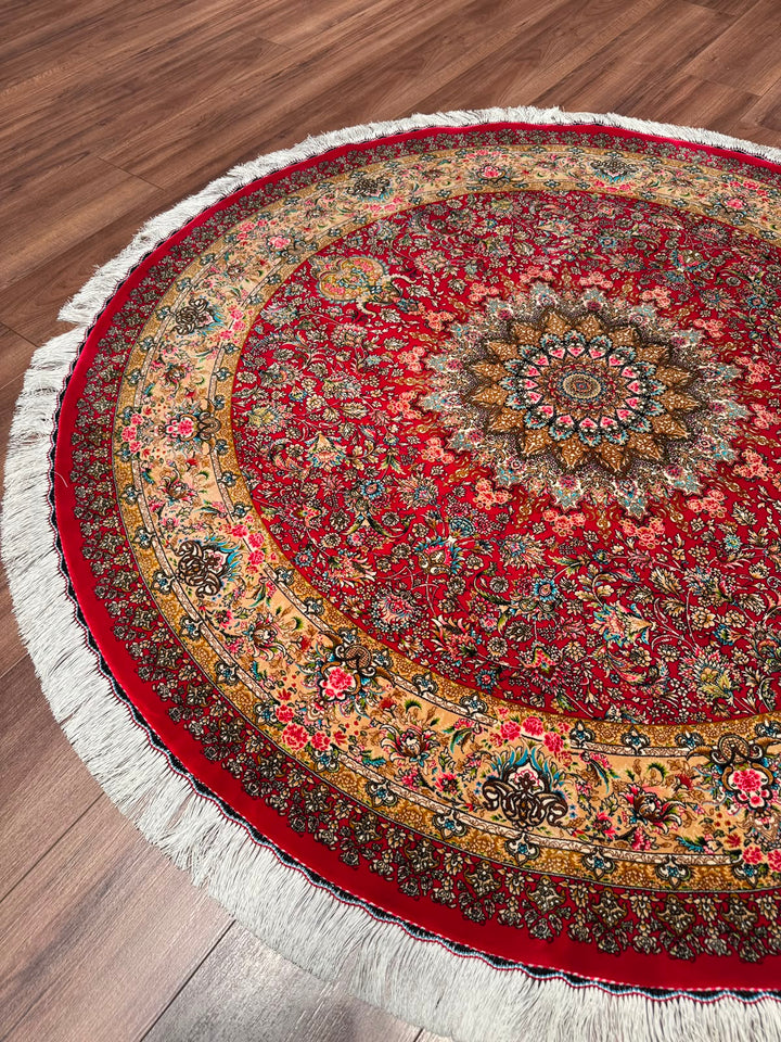 İran Kubbe Kırmızı Modal İpeği Halı 150x150 2.25 Metrekare - 5x5 ft