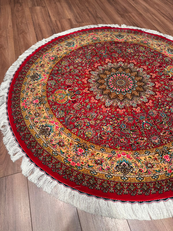 İran Kubbe Kırmızı Modal İpeği Halı 150x150 2.25 Metrekare - 5x5 ft