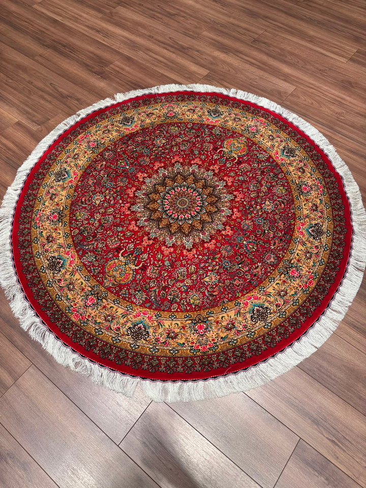 İran Kubbe Kırmızı Modal İpeği Halı 150x150 2.25 Metrekare - 5x5 ft