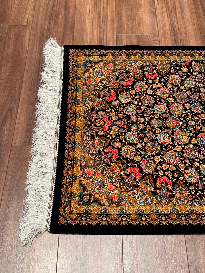 İran Tebriz Lacivert Modal İpeği Halı 0.80x300 2.4 Metrekare - 3x10 ft