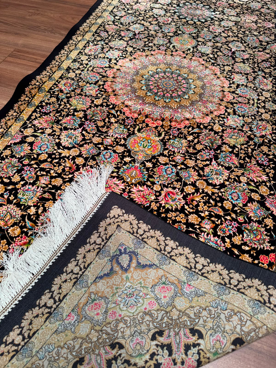 İran Tebriz Lacivert Modal İpeği Halı 0.80x300 2.4 Metrekare - 3x10 ft