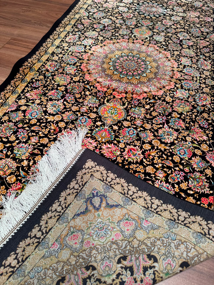 İran Tebriz Lacivert Modal İpeği Halı 0.80x300 2.4 Metrekare - 3x10 ft