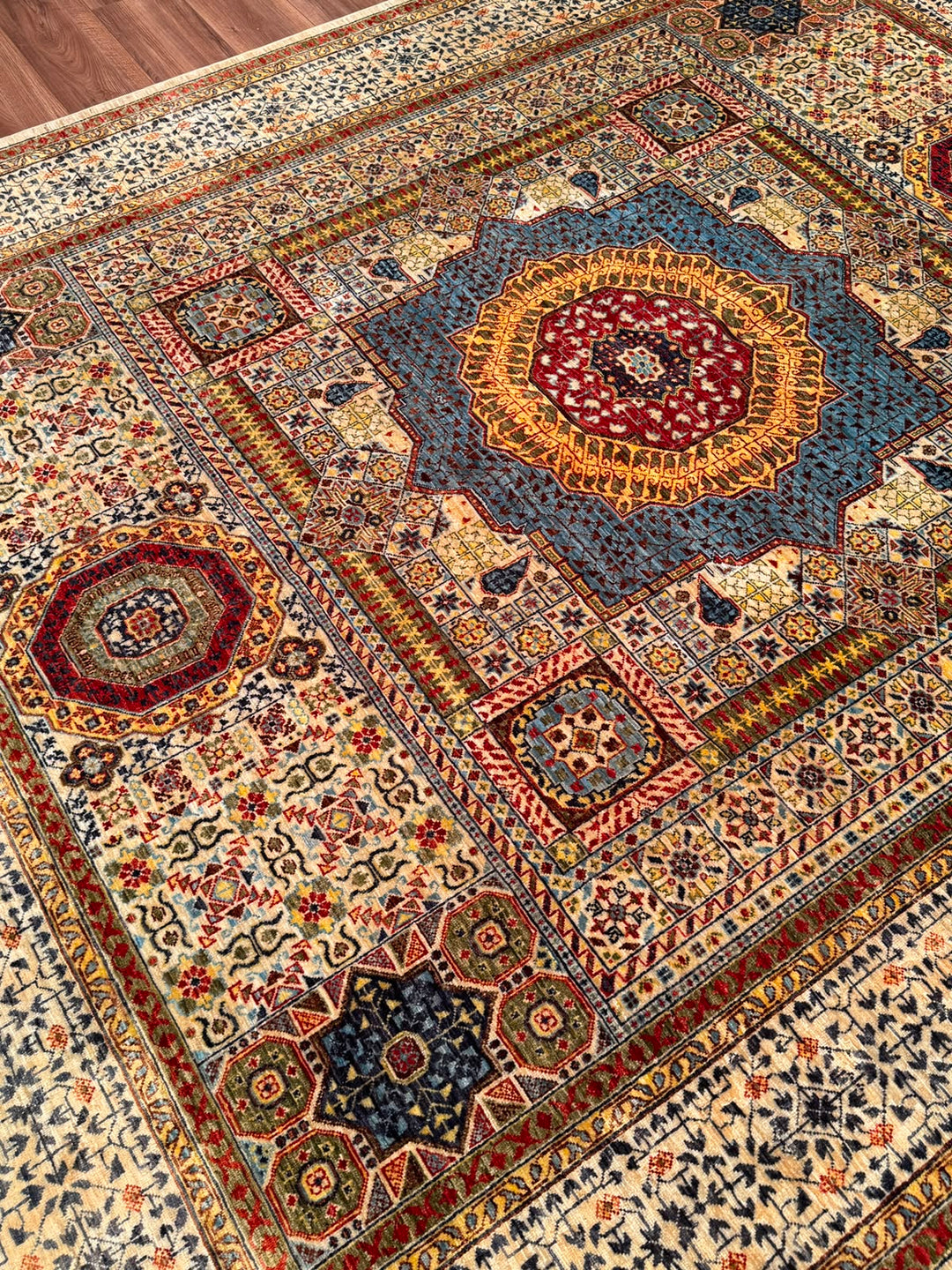 Mamluk Original Hand-Woven Beige Vegetable Dyed Wool Rug 248x303 7.51 Square Meters - 7x10 ft