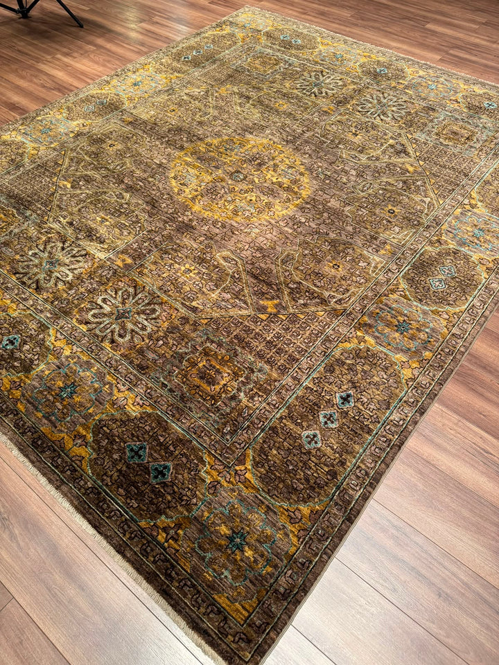 Selçuklu Orijinal El Dokuması Yeşil Kök Boya Yün Halı 244x296 7.22 Metrekare - 7x10 ft