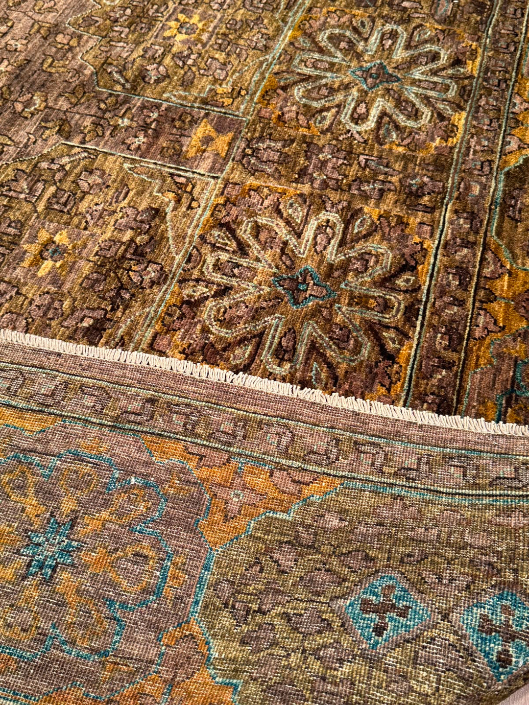 Selçuklu Orijinal El Dokuması Yeşil Kök Boya Yün Halı 244x296 7.22 Metrekare - 7x10 ft