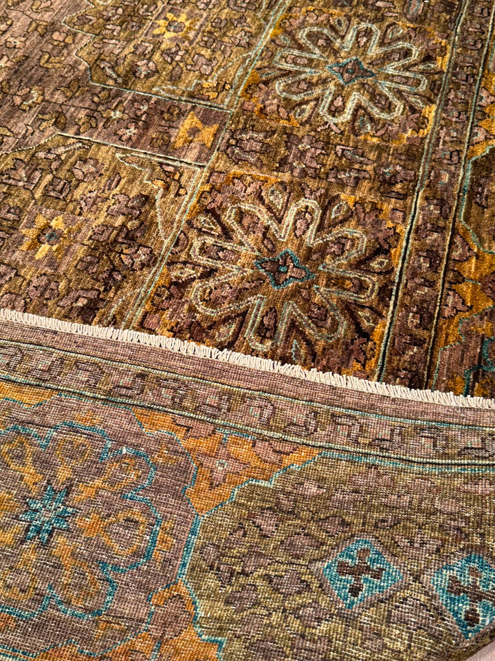 Selçuklu Orijinal El Dokuması Yeşil Kök Boya Yün Halı 244x296 7.22 Metrekare - 7x10 ft