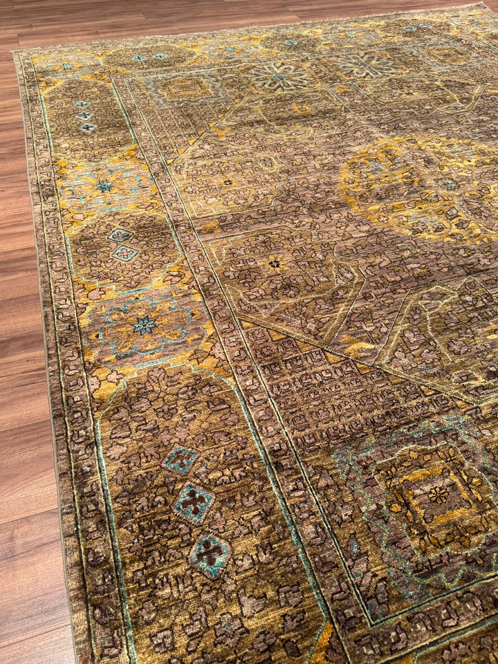 Selçuklu Orijinal El Dokuması Yeşil Kök Boya Yün Halı 244x296 7.22 Metrekare - 7x10 ft