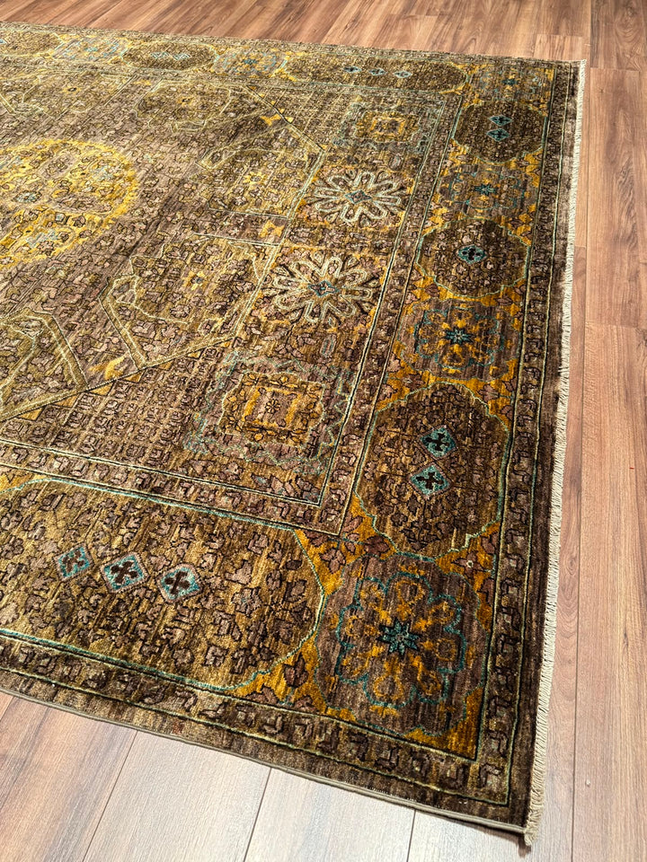 Selçuklu Orijinal El Dokuması Yeşil Kök Boya Yün Halı 244x296 7.22 Metrekare - 7x10 ft