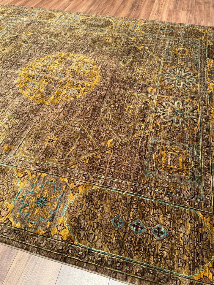 Selçuklu Orijinal El Dokuması Yeşil Kök Boya Yün Halı 244x296 7.22 Metrekare - 7x10 ft