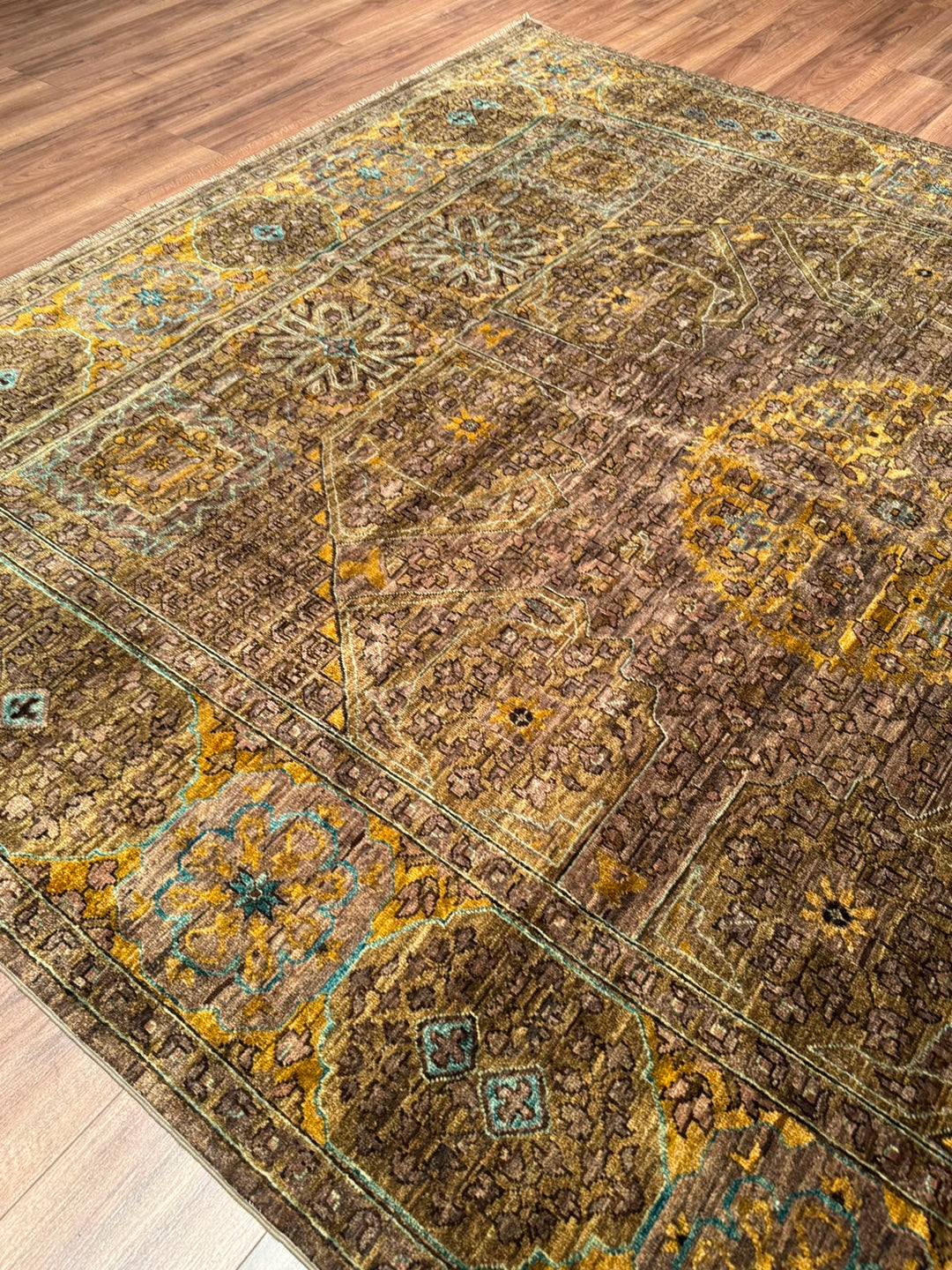 Selçuklu Orijinal El Dokuması Yeşil Kök Boya Yün Halı 244x296 7.22 Metrekare - 7x10 ft