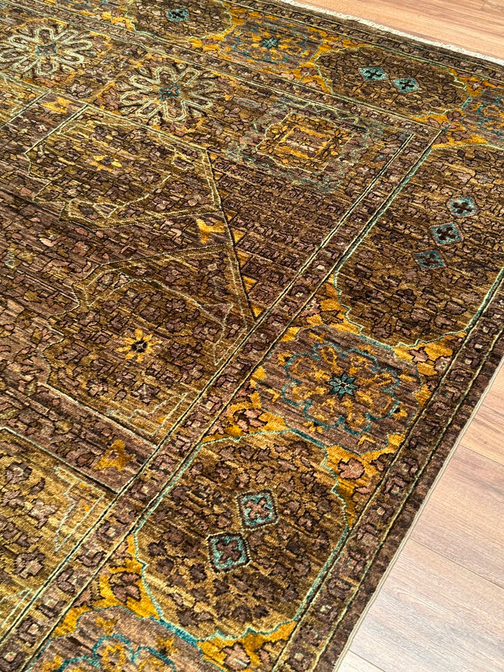 Selçuklu Orijinal El Dokuması Yeşil Kök Boya Yün Halı 244x296 7.22 Metrekare - 7x10 ft
