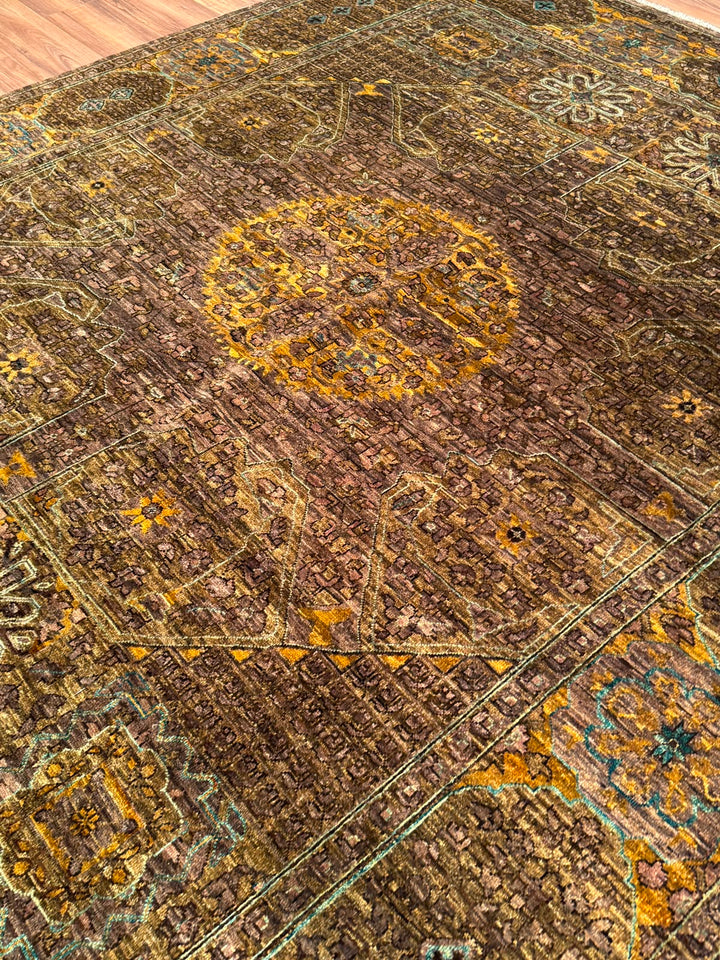 Selçuklu Orijinal El Dokuması Yeşil Kök Boya Yün Halı 244x296 7.22 Metrekare - 7x10 ft