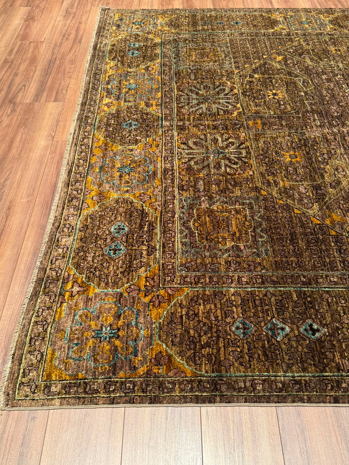 Selçuklu Orijinal El Dokuması Yeşil Kök Boya Yün Halı 244x296 7.22 Metrekare - 7x10 ft
