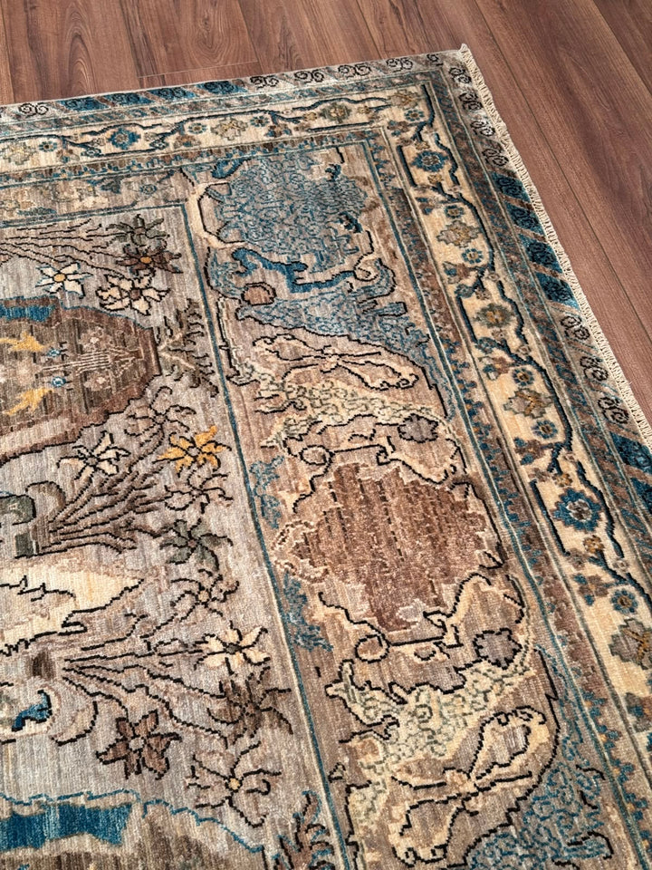 Selçuklu Orijinal El Dokuması Bej Kök Boya Yün Halı 182x275 5.01 Metrekare - 7x10 ft