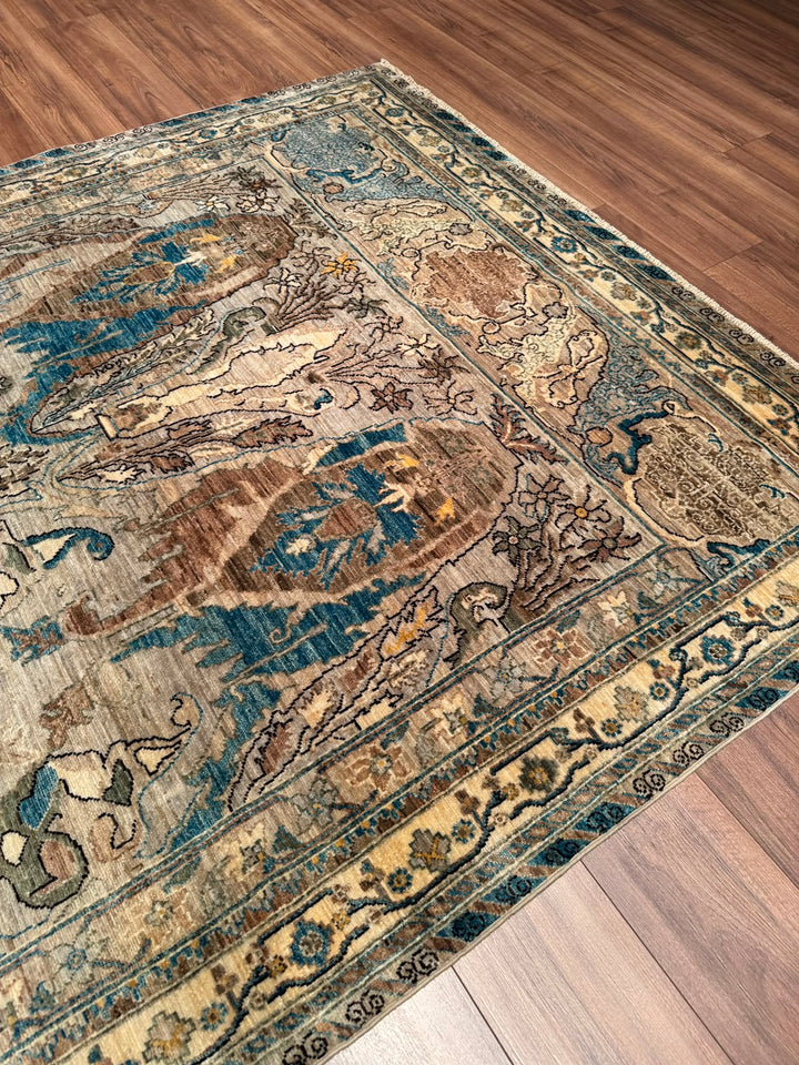 Selçuklu Orijinal El Dokuması Bej Kök Boya Yün Halı 182x275 5.01 Metrekare - 7x10 ft