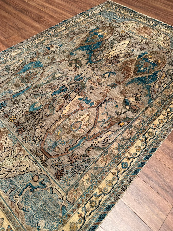 Selçuklu Orijinal El Dokuması Bej Kök Boya Yün Halı 182x275 5.01 Metrekare - 7x10 ft
