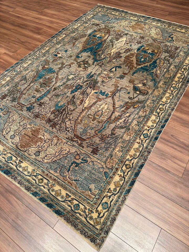 Selçuklu Orijinal El Dokuması Bej Kök Boya Yün Halı 182x275 5.01 Metrekare - 7x10 ft