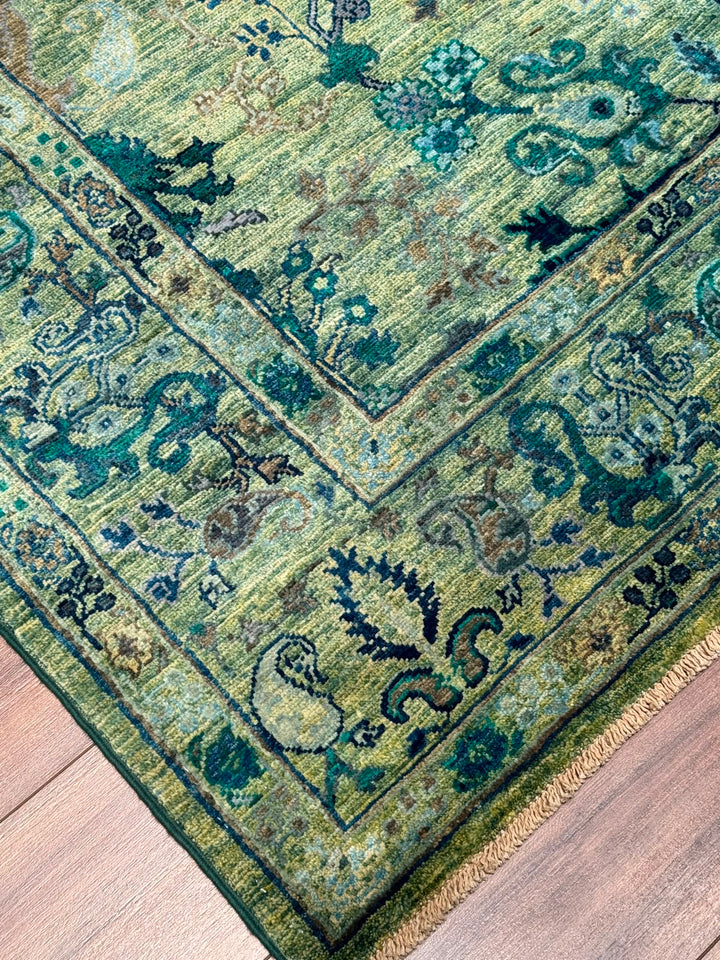 Selçuklu Orijinal El Dokuması Turkuaz Kök Boya Yün Halı 192x275 5.28 Metrekare - 7x10 ft