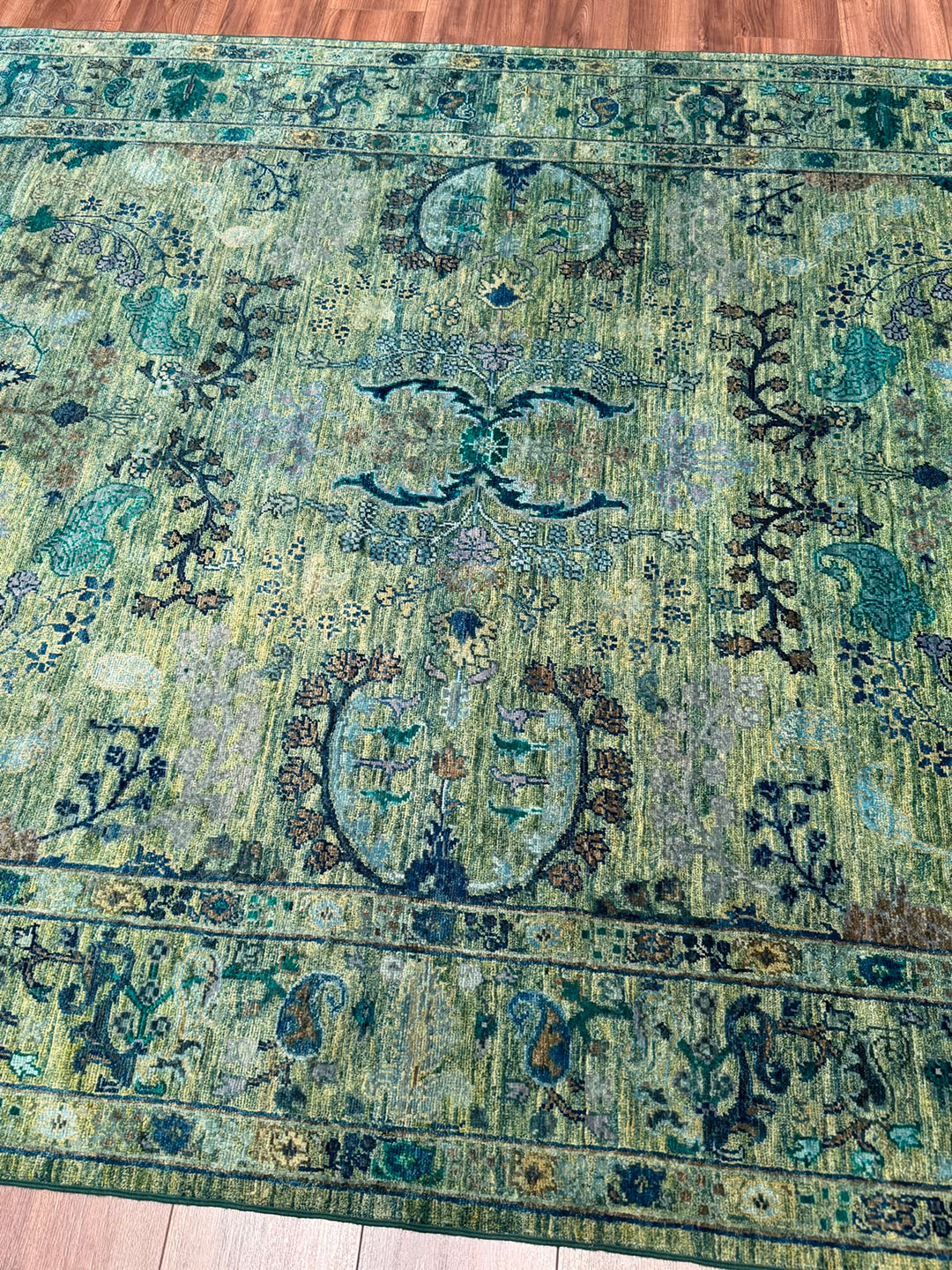 Selçuklu Orijinal El Dokuması Turkuaz Kök Boya Yün Halı 192x275 5.28 Metrekare - 7x10 ft