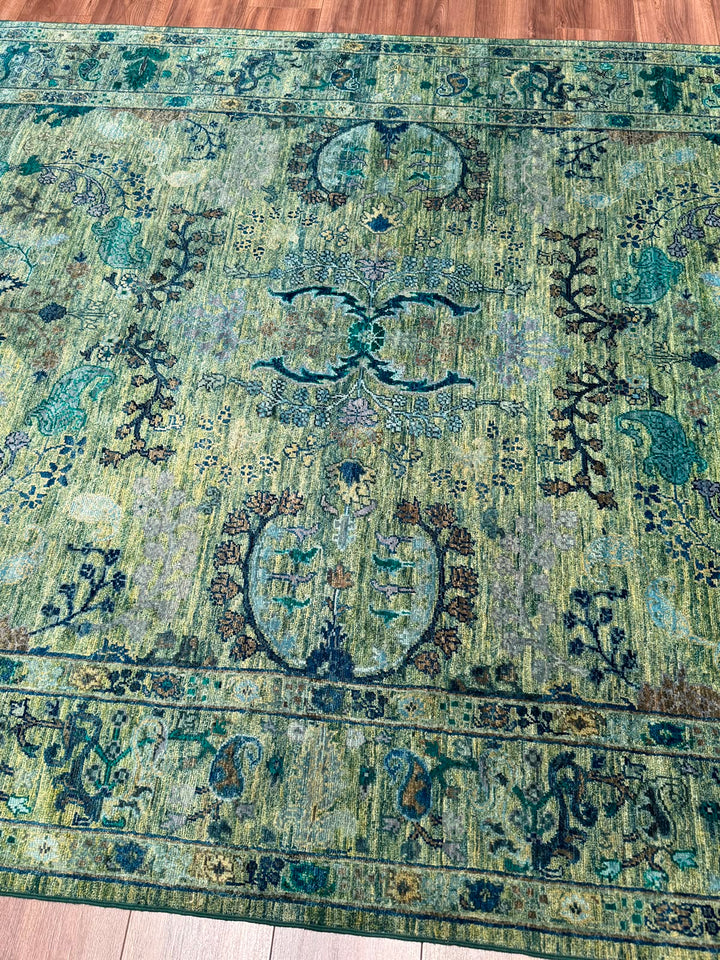 Selçuklu Orijinal El Dokuması Turkuaz Kök Boya Yün Halı 192x275 5.28 Metrekare - 7x10 ft