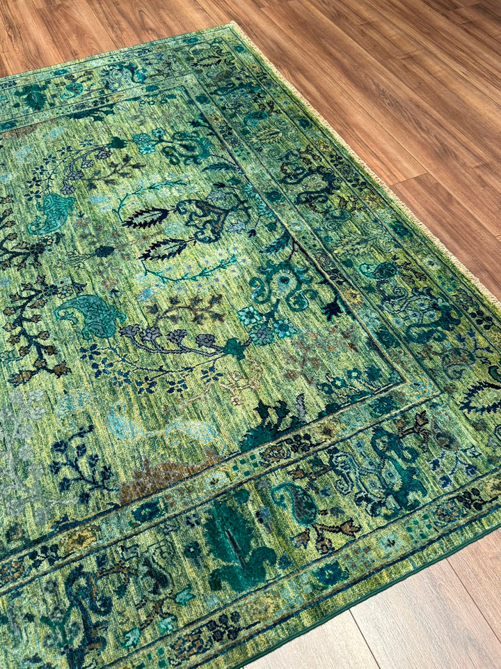 Selçuklu Orijinal El Dokuması Turkuaz Kök Boya Yün Halı 192x275 5.28 Metrekare - 7x10 ft