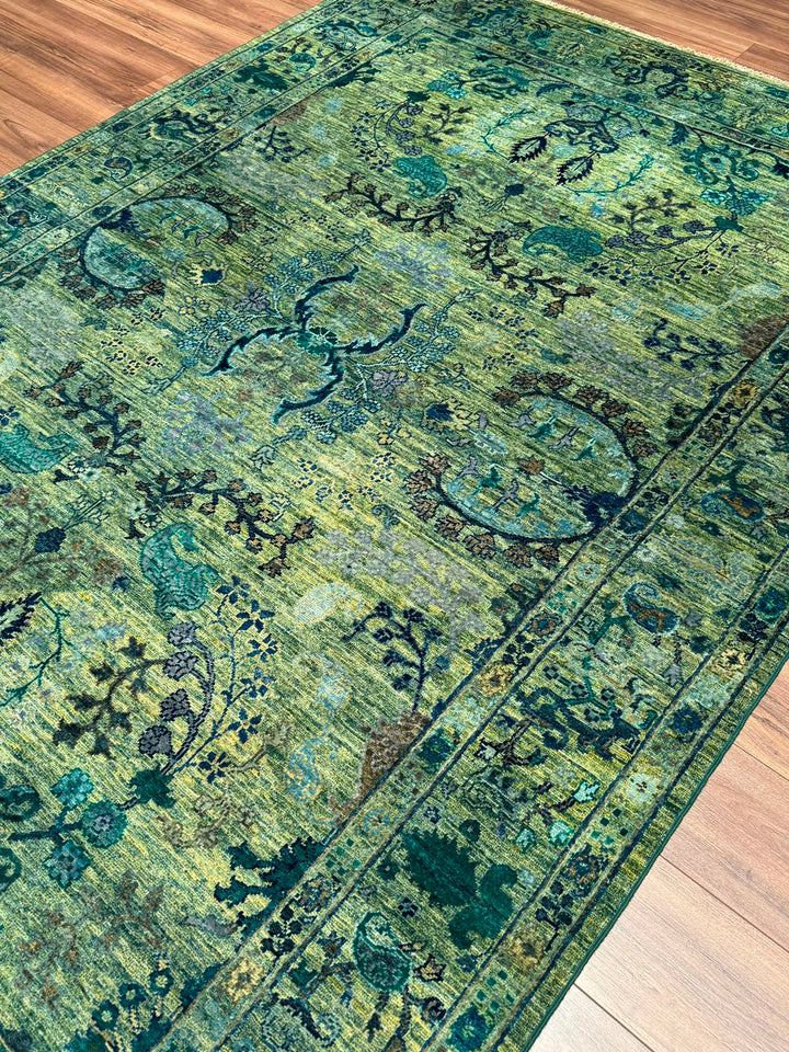 Selçuklu Orijinal El Dokuması Turkuaz Kök Boya Yün Halı 192x275 5.28 Metrekare - 7x10 ft