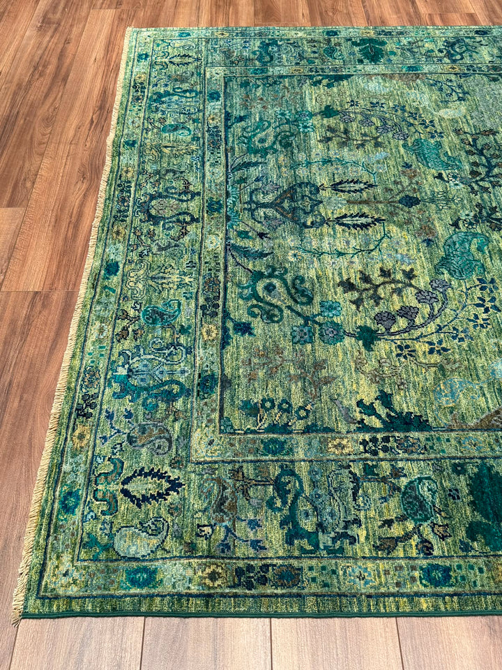 Selçuklu Orijinal El Dokuması Turkuaz Kök Boya Yün Halı 192x275 5.28 Metrekare - 7x10 ft