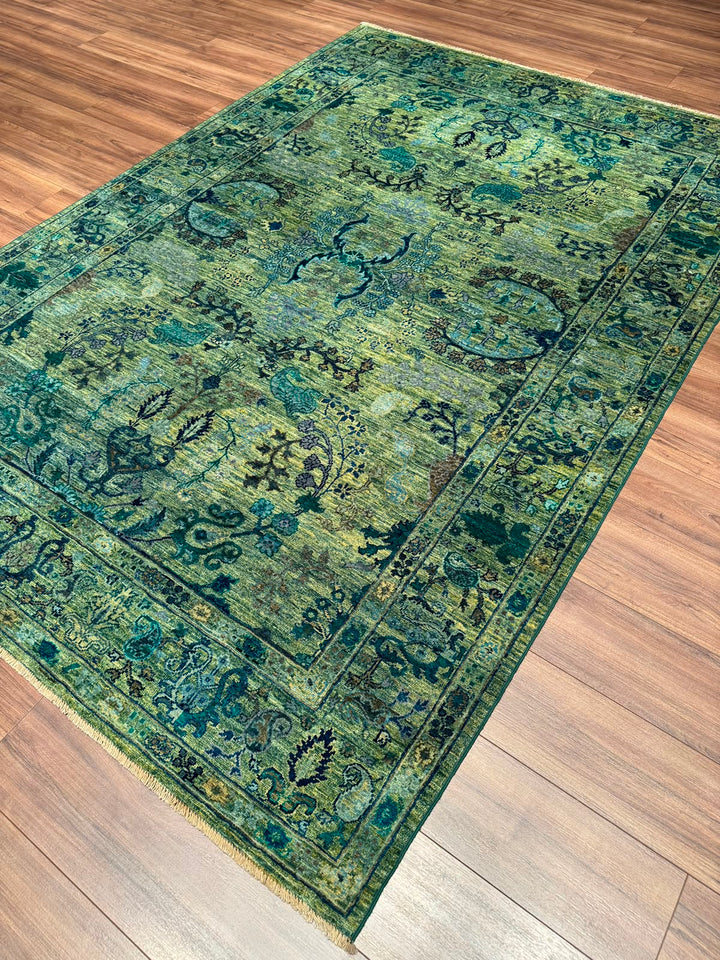 Selçuklu Orijinal El Dokuması Turkuaz Kök Boya Yün Halı 192x275 5.28 Metrekare - 7x10 ft