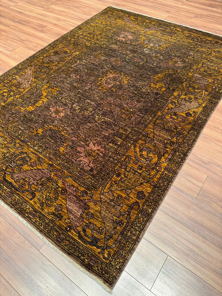 Selçuklu Orijinal El Dokuması Kahverengi Kök Boya Yün Halı 186x266 4.95 Metrekare - 7x10 ft