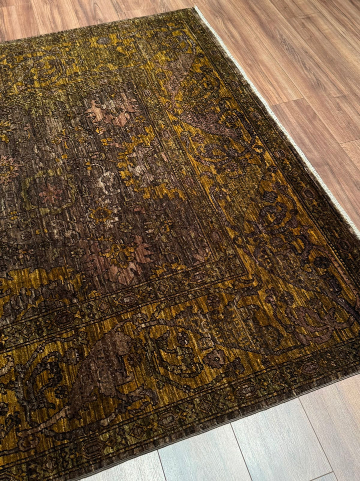 Selçuklu Orijinal El Dokuması Kahverengi Kök Boya Yün Halı 186x266 4.95 Metrekare - 7x10 ft