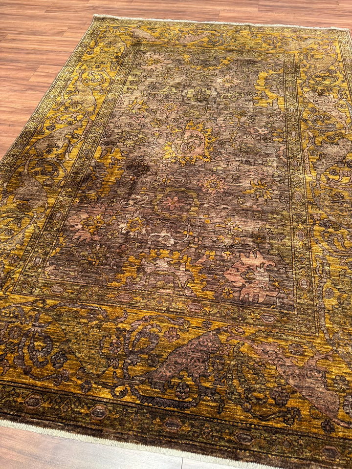 Selçuklu Orijinal El Dokuması Kahverengi Kök Boya Yün Halı 186x266 4.95 Metrekare - 7x10 ft
