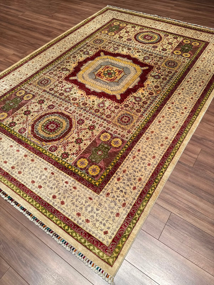 Memlük Orijinal El Dokuması Bej Kök Boya Yün Halı 209x300 6.27 Metrekare - 7x10 ft