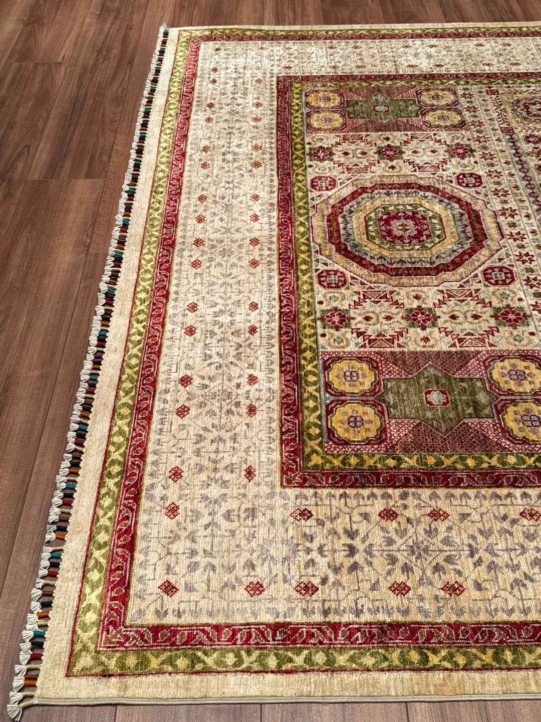 Memlük Orijinal El Dokuması Bej Kök Boya Yün Halı 209x300 6.27 Metrekare - 7x10 ft