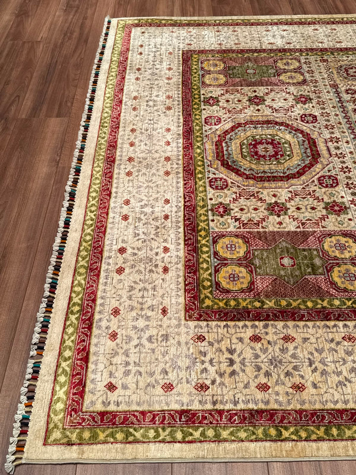Memlük Orijinal El Dokuması Bej Kök Boya Yün Halı 209x300 6.27 Metrekare - 7x10 ft