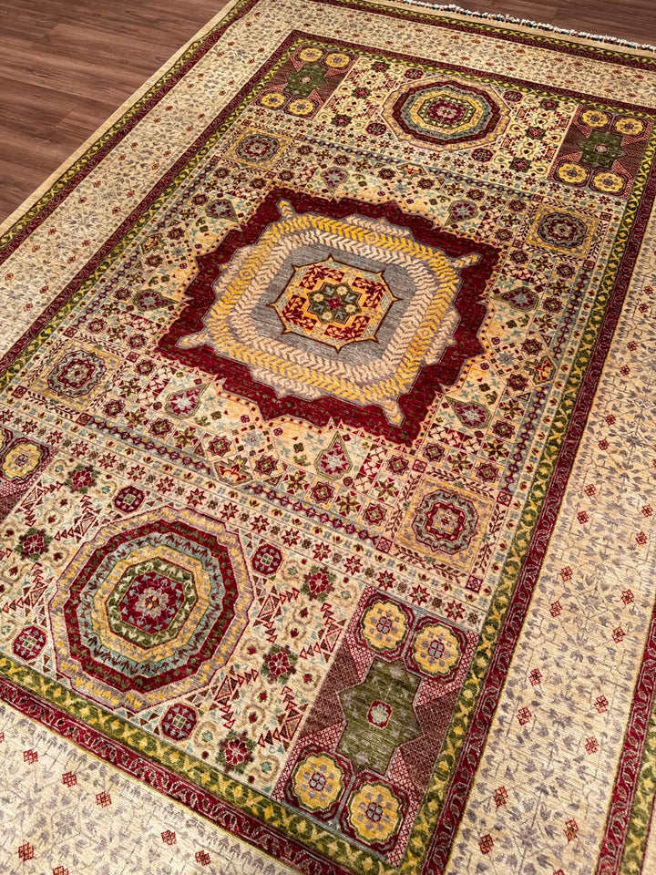 Memlük Orijinal El Dokuması Bej Kök Boya Yün Halı 209x300 6.27 Metrekare - 7x10 ft