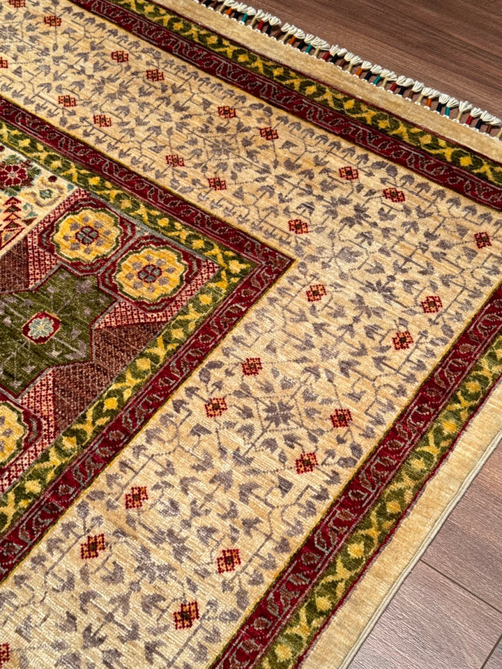 Memlük Orijinal El Dokuması Bej Kök Boya Yün Halı 209x300 6.27 Metrekare - 7x10 ft